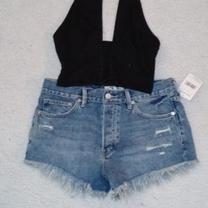 Jeans Shorts and Crop top Halter